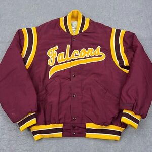 VTG DeLong Falcons Jacket Men's Large Maroon Lined Varsity Football 90s USA Made